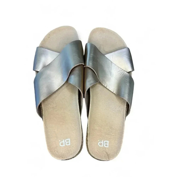 BP Nordstrom Women's Platform Sandal 9 Rose Gold Leather Criss Cross Straps Cork - Picture 10 of 11